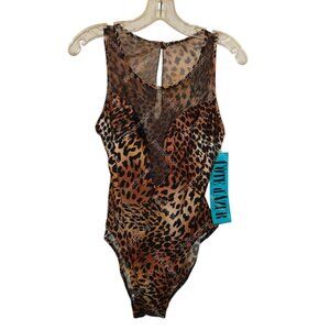 Cote D'Azur Leopard Print Body Suit Size 12 NWT Vintage Old Stock